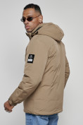 Оптом Куртка спортивная мужская зимняя с капюшоном бежевого цвета 8360B, фото 10