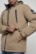Оптом Куртка спортивная мужская зимняя с капюшоном бежевого цвета 8360B, фото 12