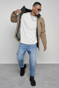 Оптом Куртка спортивная мужская зимняя с капюшоном бежевого цвета 8360B, фото 14
