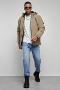 Оптом Куртка спортивная мужская зимняя с капюшоном бежевого цвета 8360B, фото 16