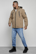 Оптом Куртка спортивная мужская зимняя с капюшоном бежевого цвета 8360B, фото 2