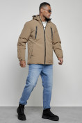 Оптом Куртка спортивная мужская зимняя с капюшоном бежевого цвета 8360B, фото 3