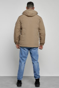 Оптом Куртка спортивная мужская зимняя с капюшоном бежевого цвета 8360B, фото 4