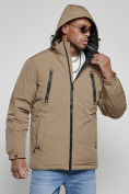 Оптом Куртка спортивная мужская зимняя с капюшоном бежевого цвета 8360B, фото 5