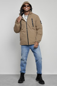 Оптом Куртка спортивная мужская зимняя с капюшоном бежевого цвета 8360B, фото 6