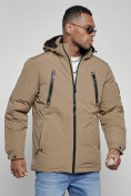 Оптом Куртка спортивная мужская зимняя с капюшоном бежевого цвета 8360B, фото 7