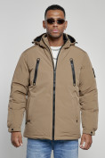 Оптом Куртка спортивная мужская зимняя с капюшоном бежевого цвета 8360B, фото 8
