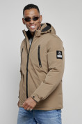 Оптом Куртка спортивная мужская зимняя с капюшоном бежевого цвета 8360B, фото 9