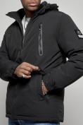 Оптом Куртка спортивная мужская зимняя с капюшоном черного цвета 8360Ch в Казани, фото 12