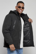 Оптом Куртка спортивная мужская зимняя с капюшоном черного цвета 8360Ch, фото 13