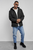 Оптом Куртка спортивная мужская зимняя с капюшоном черного цвета 8360Ch, фото 15