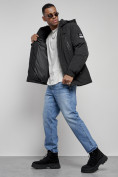 Оптом Куртка спортивная мужская зимняя с капюшоном черного цвета 8360Ch, фото 17
