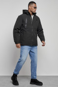 Оптом Куртка спортивная мужская зимняя с капюшоном черного цвета 8360Ch в Казани, фото 3