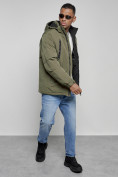 Оптом Куртка спортивная мужская зимняя с капюшоном цвета хаки 8360Kh, фото 18