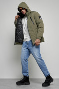 Оптом Куртка спортивная мужская зимняя с капюшоном цвета хаки 8360Kh, фото 19