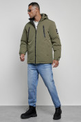Оптом Куртка спортивная мужская зимняя с капюшоном цвета хаки 8360Kh в Самаре, фото 2