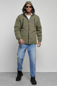 Оптом Куртка спортивная мужская зимняя с капюшоном цвета хаки 8360Kh, фото 6