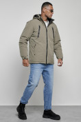 Оптом Куртка спортивная мужская зимняя с капюшоном серого цвета 8360Sr в Баку, фото 3