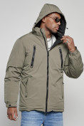 Оптом Куртка спортивная мужская зимняя с капюшоном серого цвета 8360Sr, фото 5