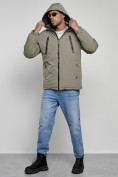 Оптом Куртка спортивная мужская зимняя с капюшоном серого цвета 8360Sr в Волгоградке, фото 6