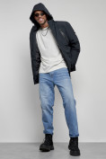 Оптом Куртка спортивная мужская зимняя с капюшоном темно-синего цвета 8360TS, фото 17