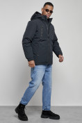Оптом Куртка спортивная мужская зимняя с капюшоном темно-синего цвета 8360TS, фото 3
