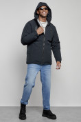Оптом Куртка спортивная мужская зимняя с капюшоном темно-синего цвета 8360TS, фото 6