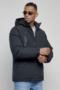Оптом Куртка спортивная мужская зимняя с капюшоном темно-синего цвета 8360TS, фото 9