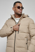Оптом Куртка спортивная мужская зимняя с капюшоном бежевого цвета 8362B, фото 10
