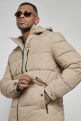 Оптом Куртка спортивная мужская зимняя с капюшоном бежевого цвета 8362B, фото 11