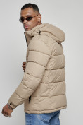 Оптом Куртка спортивная мужская зимняя с капюшоном бежевого цвета 8362B, фото 12