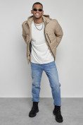 Оптом Куртка спортивная мужская зимняя с капюшоном бежевого цвета 8362B, фото 15