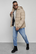 Оптом Куртка спортивная мужская зимняя с капюшоном бежевого цвета 8362B, фото 16