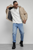 Оптом Куртка спортивная мужская зимняя с капюшоном бежевого цвета 8362B, фото 18
