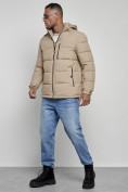 Оптом Куртка спортивная мужская зимняя с капюшоном бежевого цвета 8362B, фото 2