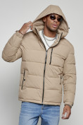 Оптом Куртка спортивная мужская зимняя с капюшоном бежевого цвета 8362B, фото 5