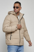 Оптом Куртка спортивная мужская зимняя с капюшоном бежевого цвета 8362B, фото 7