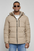 Оптом Куртка спортивная мужская зимняя с капюшоном бежевого цвета 8362B, фото 8