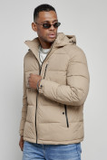 Оптом Куртка спортивная мужская зимняя с капюшоном бежевого цвета 8362B, фото 9