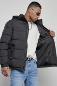 Оптом Куртка спортивная мужская зимняя с капюшоном черного цвета 8362Ch в Казани, фото 12