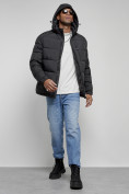 Оптом Куртка спортивная мужская зимняя с капюшоном черного цвета 8362Ch, фото 16