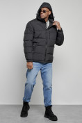Оптом Куртка спортивная мужская зимняя с капюшоном черного цвета 8362Ch, фото 6