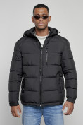 Оптом Куртка спортивная мужская зимняя с капюшоном черного цвета 8362Ch, фото 7