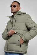 Оптом Куртка спортивная мужская зимняя с капюшоном цвета хаки 8362Kh, фото 11
