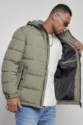 Оптом Куртка спортивная мужская зимняя с капюшоном цвета хаки 8362Kh, фото 12