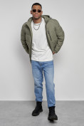 Оптом Куртка спортивная мужская зимняя с капюшоном цвета хаки 8362Kh, фото 14