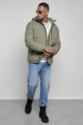 Оптом Куртка спортивная мужская зимняя с капюшоном цвета хаки 8362Kh в Сочи, фото 15