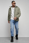 Оптом Куртка спортивная мужская зимняя с капюшоном цвета хаки 8362Kh, фото 16