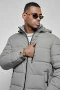 Оптом Куртка спортивная мужская зимняя с капюшоном серого цвета 8362Sr, фото 11