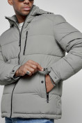 Оптом Куртка спортивная мужская зимняя с капюшоном серого цвета 8362Sr, фото 12